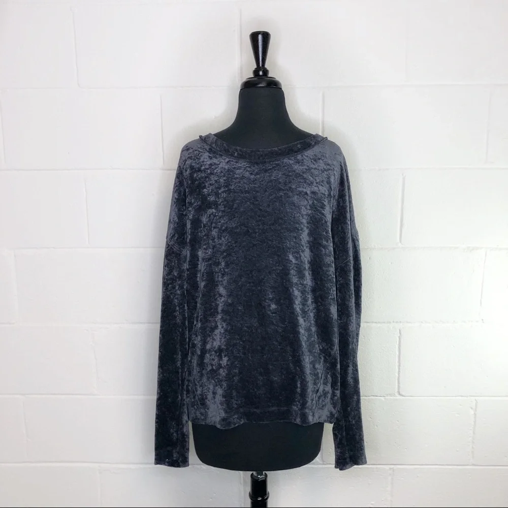 We The Free Crushed Velvet Dark Gray Milan Layering Top